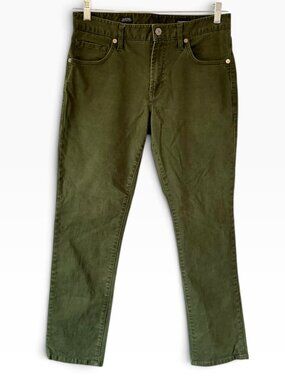 7 Diamonds Clifton Jeans Slim Straight Olive Green Brushed Denim Mens 31 x 30